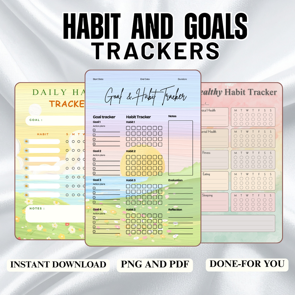 Habit Tracker & Goal Setting Planner PDF PNG | Monthly Weekly Daily Log | Productivity Tool | Routine Builder | New Year Resolution | ADHD Friendly | Discipline Chart | Instant Download