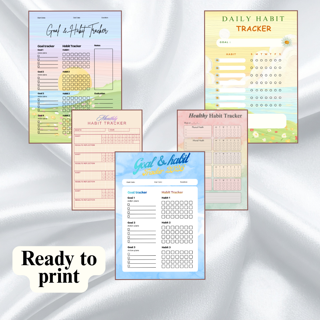 Habit Tracker & Goal Setting Planner PDF PNG | Monthly Weekly Daily Log | Productivity Tool | Routine Builder | New Year Resolution | ADHD Friendly | Discipline Chart | Instant Download