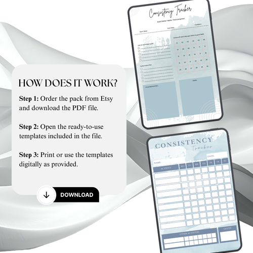 Consistency Tracker PDF PNG | Habit Builder | Daily Streak Log | Goal Setting | Discipline Tool | Monthly Challenge | ADHD Planner | Instant Download