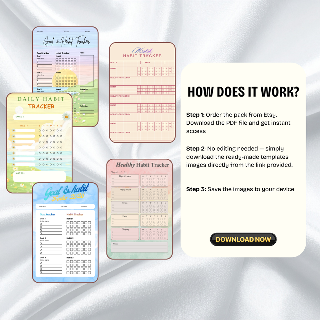 Habit Tracker & Goal Setting Planner PDF PNG | Monthly Weekly Daily Log | Productivity Tool | Routine Builder | New Year Resolution | ADHD Friendly | Discipline Chart | Instant Download